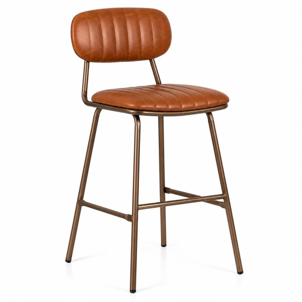 75cm Brown Leather Bar Stool – Industrial Bronze Metal Frame High Kitchen Stool NZ