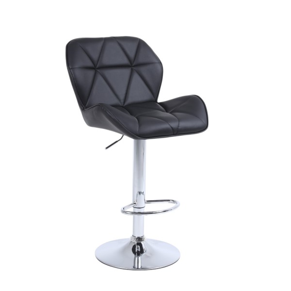 Rhombus Black Bar Stool – Adjustable PU Leather Swivel Barstool with Chrome Base | NZ