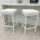 Set of 2 White Leather Bar Stools with White Metal Legs