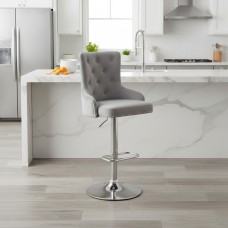Grey Velvet Adjustable Bar Stool with Backrest & Chrome Base – Swivel Kitchen Stool NZ