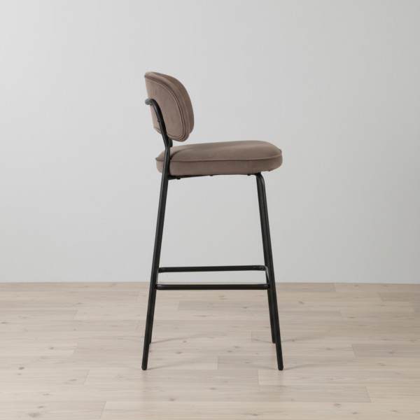 Velvet Bar Stool – Light Coffee with Black Metal Legs – 75cm Seat Height