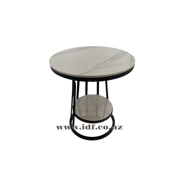 White Sintered Stone Top Round Side Table 