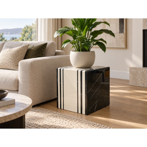 Black & White Engineered Marble Stand – Side Table & Display Pedestal Black & White Engineered Marble Stand – Side Table & Display Pedestal