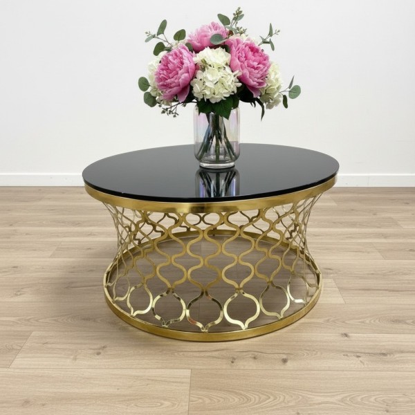Luxury Black Tempered Glass Round Coffee Table 90cm | Stainless Steel Designer Coffee Table NZ