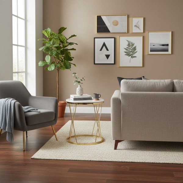 50cm Round Side Table – White Sintered Stone Top & Gold Metal Base | Modern Accent Table NZ 50cm Round Side Table – White Sintered Stone Top & Gold Metal Base | Modern Accent Table NZ