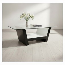 Modern 10mm Tempered Glass Coffee Table with Storage Shelf – Black & White High Gloss | 130cm