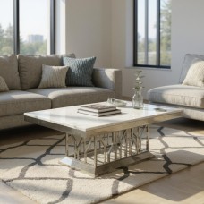 Streak Grey Marble Top Coffee Table – Stainless Steel Base Luxury Coffee Table NZ (130cm)