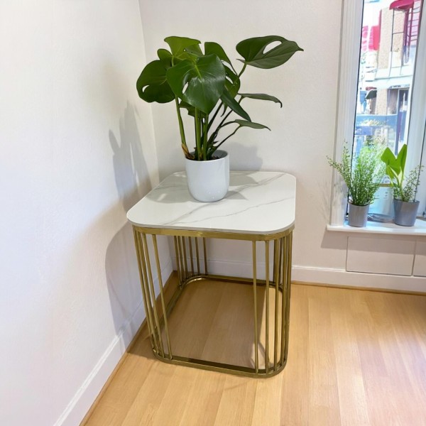 White sintered stone top Square side table 