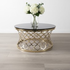 Luxury Black Tempered Glass Round Coffee Table 90cm | Stainless Steel Designer Coffee Table NZ