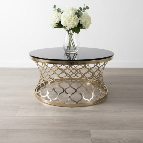 Luxury Black Tempered Glass Round Coffee Table 90cm | Stainless Steel Designer Coffee Table NZ