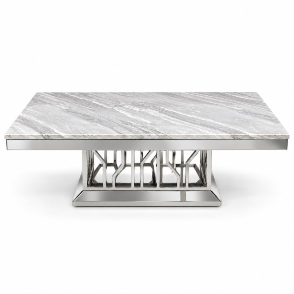 Streak Grey Marble Top Coffee Table – Stainless Steel Base Luxury Coffee Table NZ (130cm)