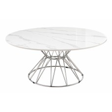 Round White Sintered Stone Coffee Table 80cm – Chrome Base
