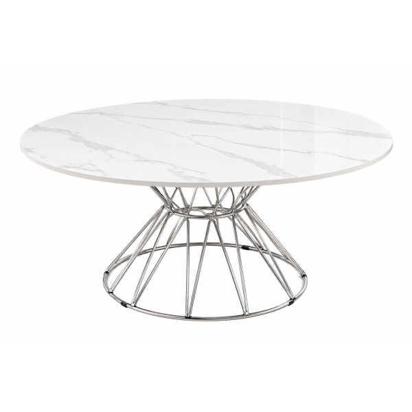 Round White Sintered Stone Coffee Table 80cm – Chrome Base