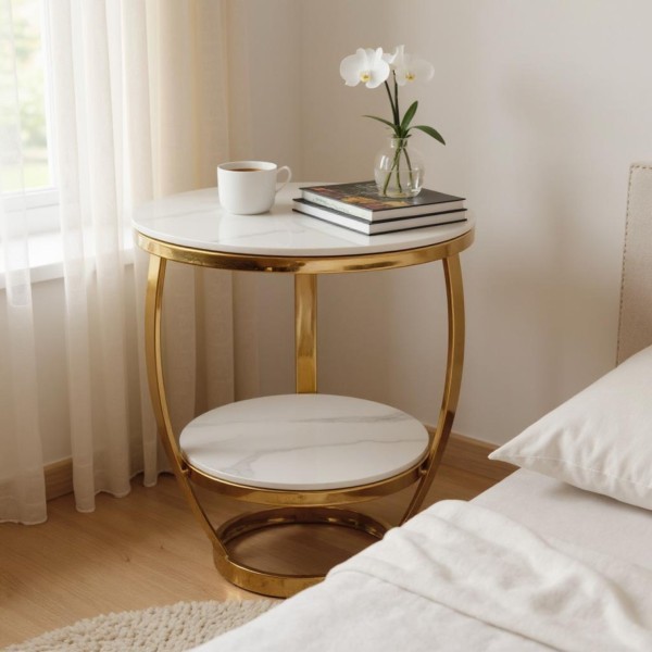 Vivary Round Side Table - White & Gold 