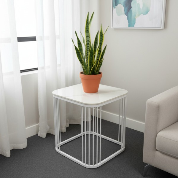 Sintered stone top Square side table - White Sintered stone top Square side table - White