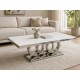 Modern White Sintered Stone Coffee Table with Mirrored Stainless Steel Base – 130cm