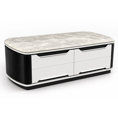 Knoll Marble Top Coffee Table with 4 Drawers – Black & White