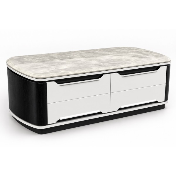 Knoll Marble Top Coffee Table with 4 Drawers – Black & White