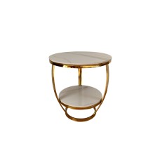 Two-Tier Round Sintered Stone Side Table – White & Gold
