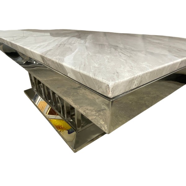 Streak Grey Marble Top Coffee Table – Stainless Steel Base Luxury Coffee Table NZ (130cm) Streak Grey Marble Top Coffee Table – Stainless Steel Base Luxury Coffee Table NZ (130cm)
