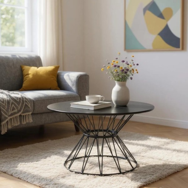 Black Glass Round Coffee Table 80cm – Modern Small Space Coffee Table NZ