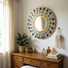 Golden Flowers round wall mirror 