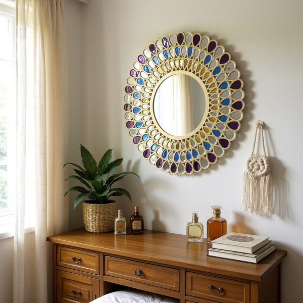 Golden Flowers round wall mirror 