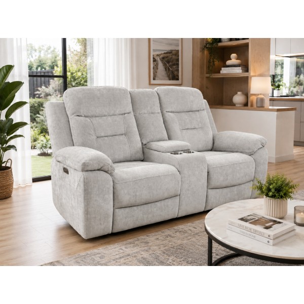 Light Grey Chenille 2+3 Seater Electric Recliner Sofa Set with USB & Cup Holders