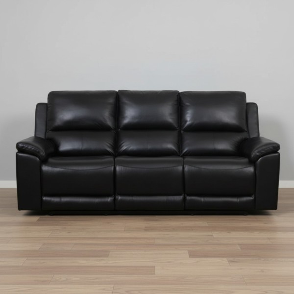 Alamo Genuine Leather Recliner Suite 3+1+1 Black Manual Lounge Suite NZ