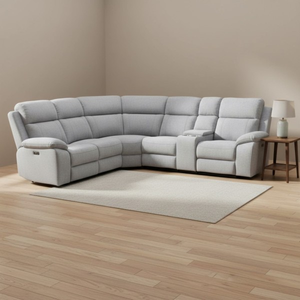 Luxury Grey Chenille Electric Corner Recliner Sofa with USB & Storage Console | 5 Seater Recliner Lounge Suite NZ