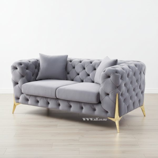 Modern Grey Velvet Chesterfield Sofa Set – 2 & 3 Seater | Luxury Lounge Suite NZ