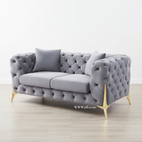 Modern Grey Velvet Chesterfield Sofa Set – 2 & 3 Seater | Luxury Lounge Suite NZ