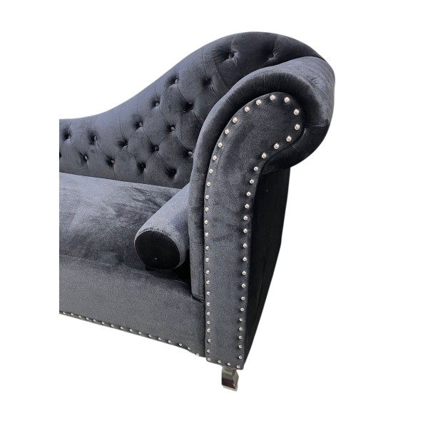 Luxury Black Velvet Chaise Lounge Day Bed – Button Tufted High Back | NZ Living Room Sofa