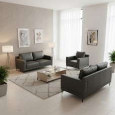 Eava black leather sofa set 1+2+3