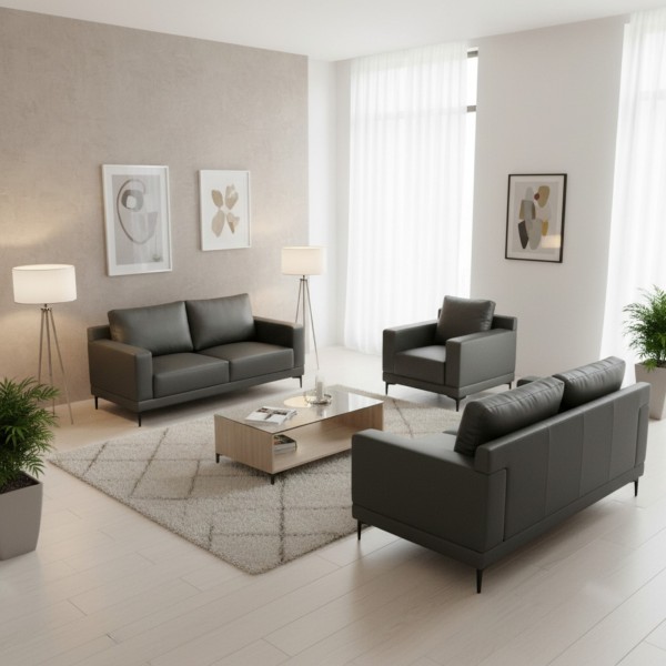 Eava black leather sofa set 1+2+3