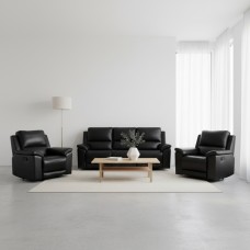 Alamo Genuine Leather Recliner Suite 3+1+1 Black Manual Lounge Suite NZ