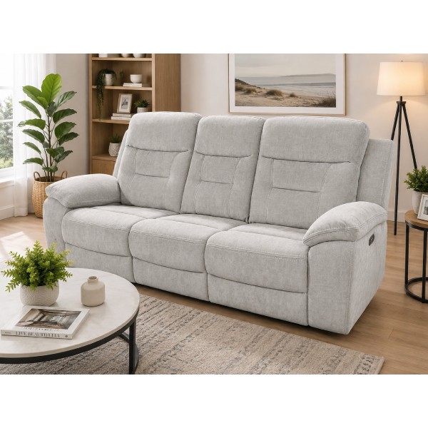 Light Grey Chenille 2+3 Seater Electric Recliner Sofa Set with USB & Cup Holders