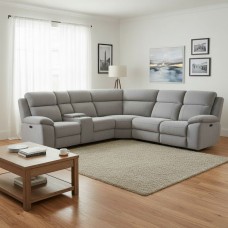Luxury Grey Chenille Electric Corner Recliner Sofa with USB & Storage Console | 5 Seater Recliner Lounge Suite NZ