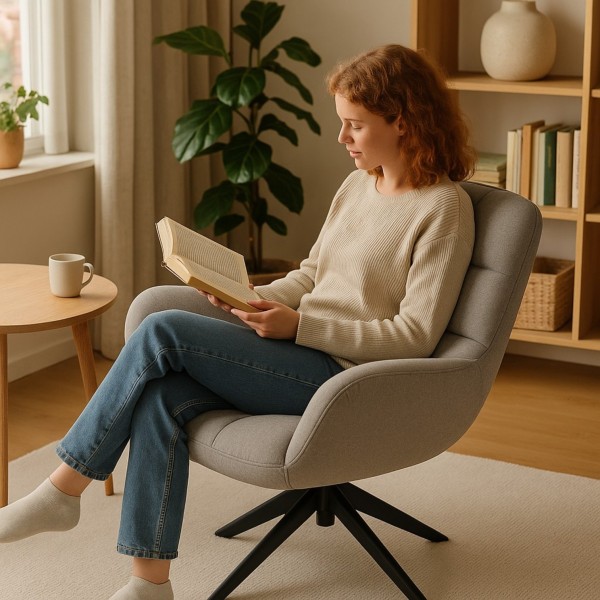 Mellow Relax 360° Swivel Armchair – Light Grey Linen