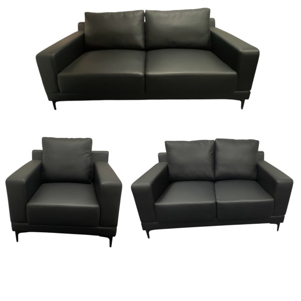 Eava black leather sofa set 1+2+3