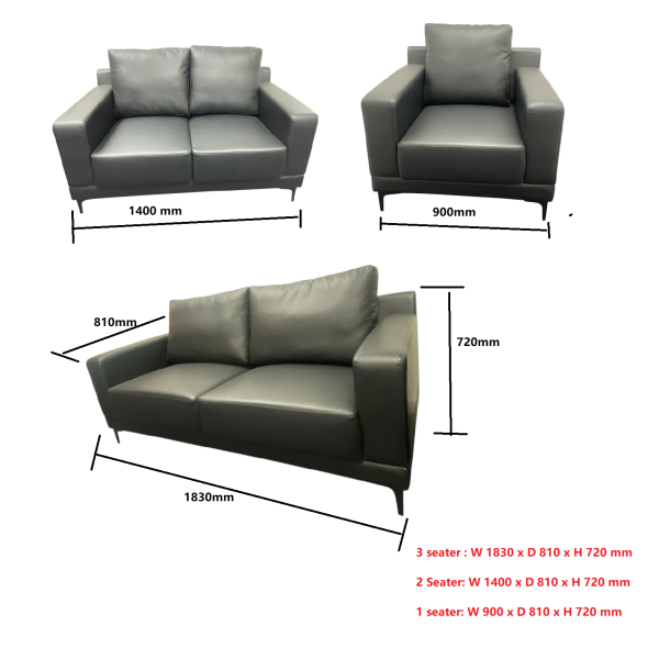 Eava black leather sofa set 1+2+3