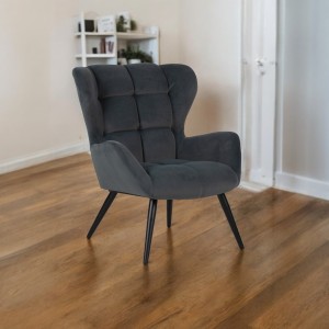 Velvet wingback armchair-Dark grey  Velvet wingback armchair-Dark grey