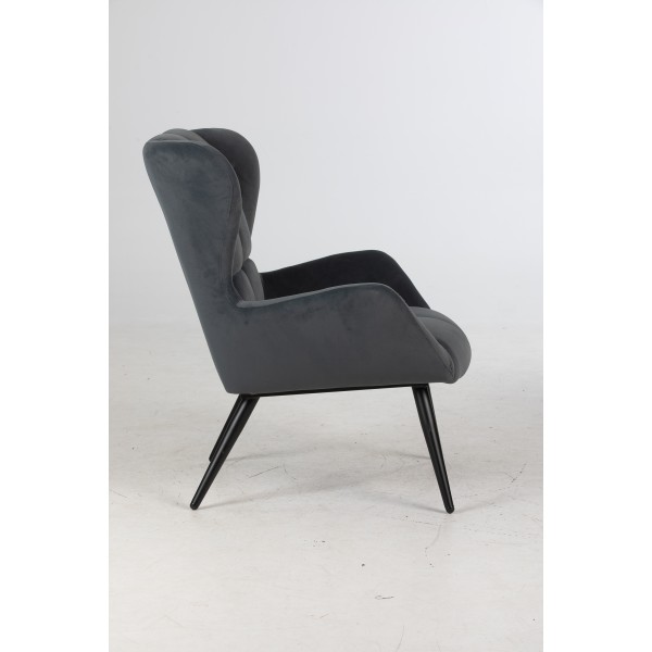 Velvet wingback armchair-Dark grey Velvet wingback armchair-Dark grey