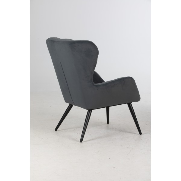 Velvet wingback armchair-Dark grey Velvet wingback armchair-Dark grey