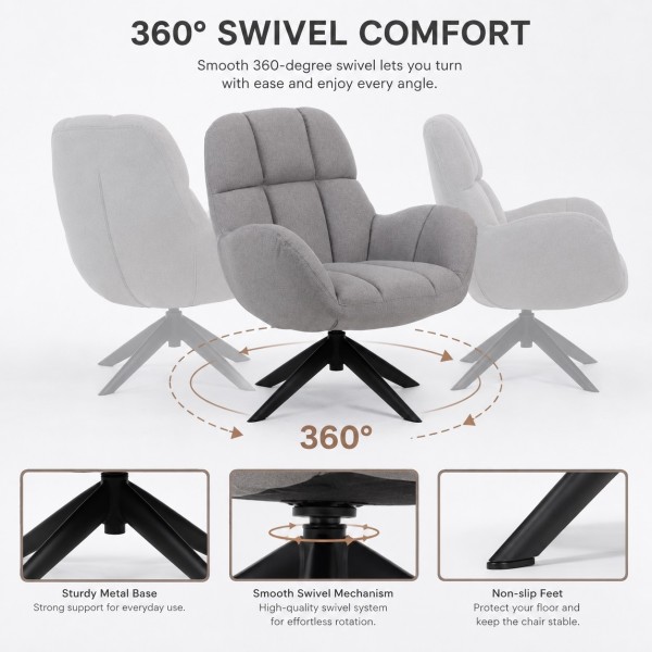 Mellow Relax 360° Swivel Armchair – Light Grey Linen