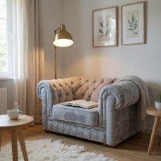  Chesterfield Armchair - Gray Velvet 