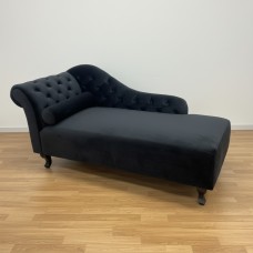  Classic Chaise Lounge-Velvet & Linen Luxury Daybed  - Left-Armrest-Black-Velvet