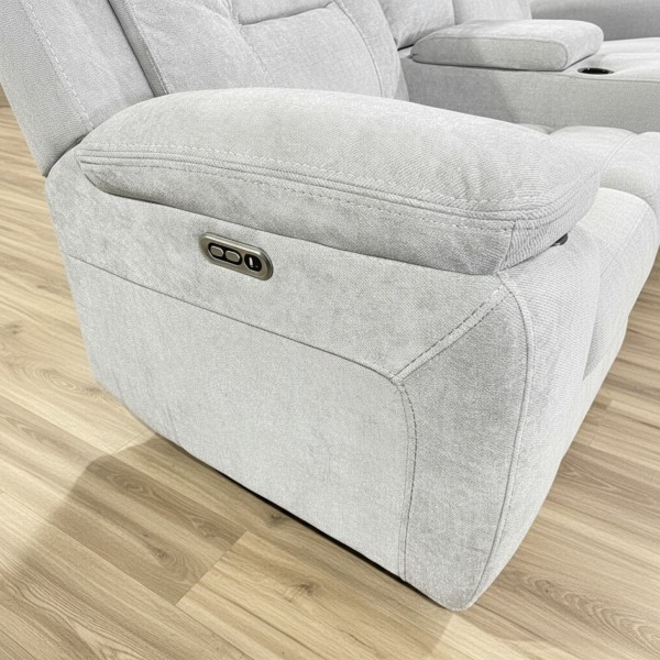 Light Grey Chenille 2+3 Seater Electric Recliner Sofa Set with USB & Cup Holders