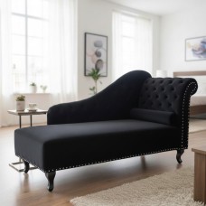 Luxury Black Velvet Chaise Lounge Day Bed – Button Tufted High Back | NZ Living Room Sofa