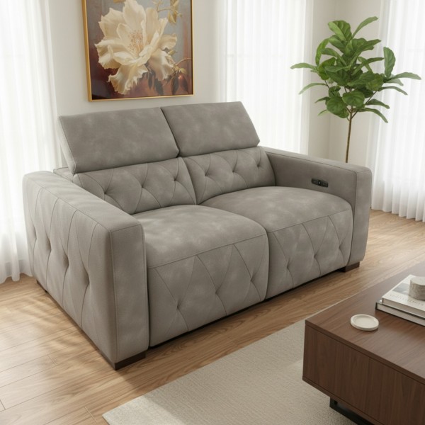 2 Seater Electric Recliner Sofa – Light Grey | Modern Power Recliner Couch NZ